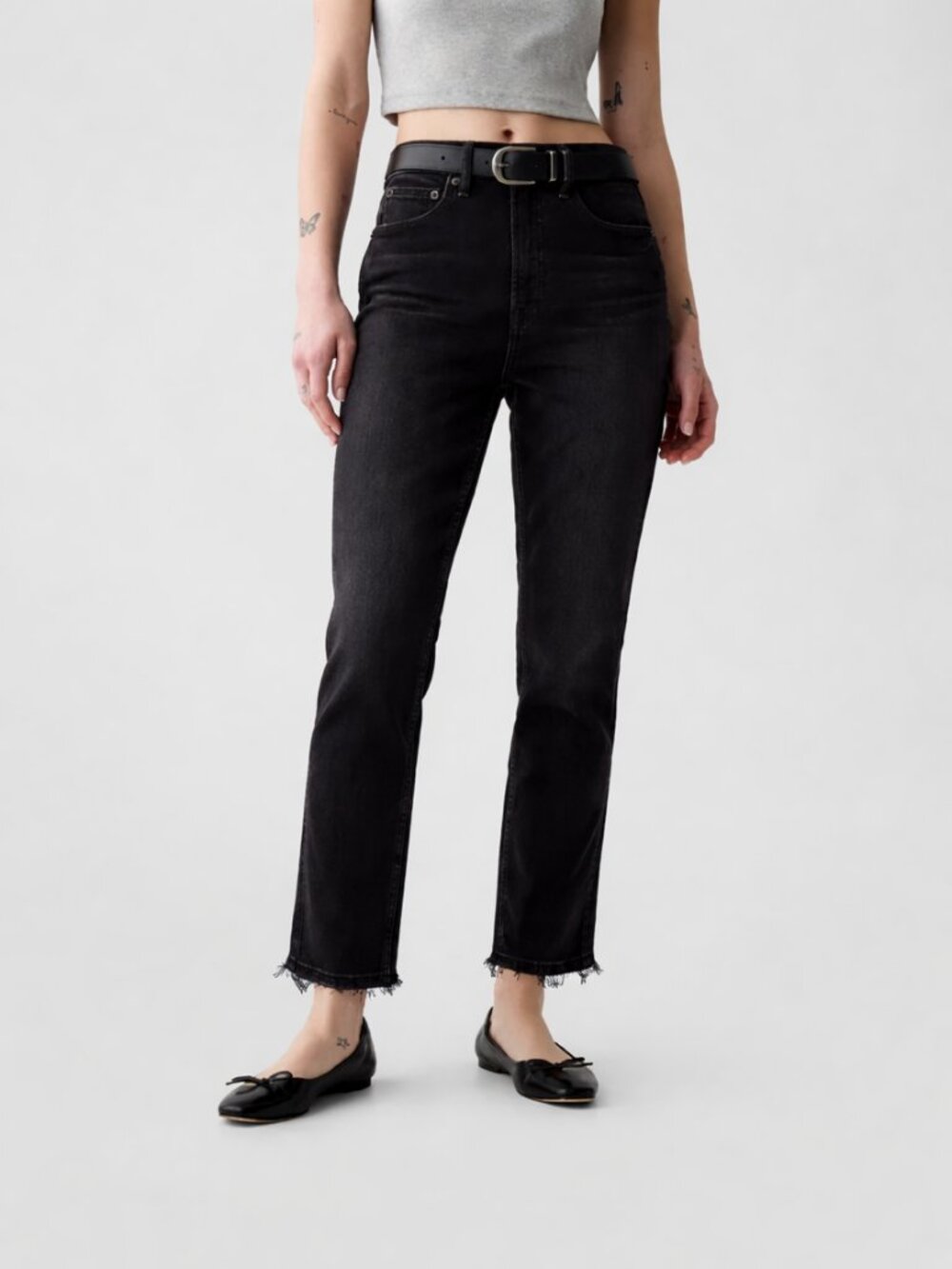 GAP Vintage Slim High Rise Jeans Washed Black Raw Hem 29/8
